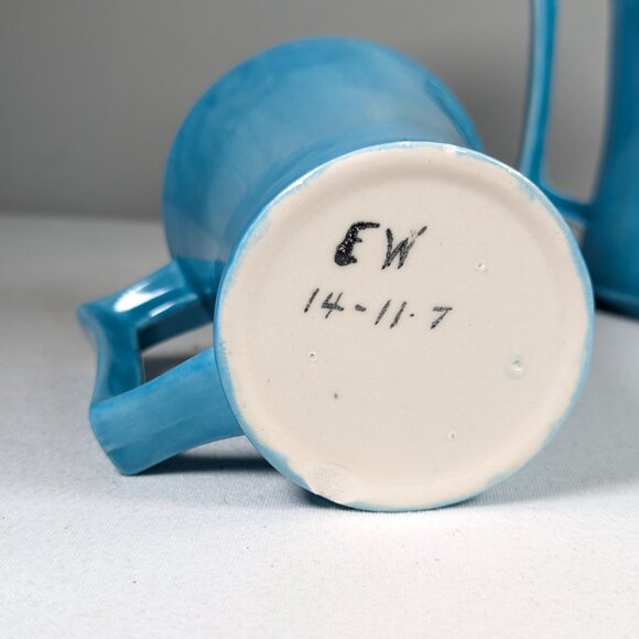 *NOT PERFECT* Turquoise Blue coffee set for 4, hand made ceramic coffee service - Picture 5 of 16